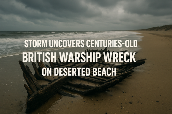 عاصفة تكشف عن حطام سفينة حربية بريطانية عمرها قرون على شاطئ مهجور